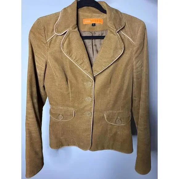 Vintage Cynthia Steffe Womens Tan Corduroy Blazer Matching Shorts Set - Size 2 - Picture 3 of 12